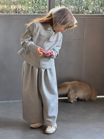 長袖セットアップ Casual Jacket Wide Leg Pants Set カジュアル ジャケット ワイドパンツ セット【mh0012217】