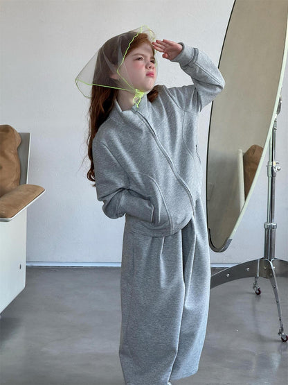 長袖セットアップ Casual Jacket Wide Leg Pants Set カジュアル ジャケット ワイドパンツ セット【mh0012217】
