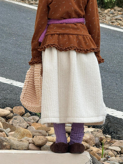 スカート Creamy White / 90cm ミモレ丈スカート ウールタッチ 無地 Aライン 大人可愛い カジュアル【mh0011733】