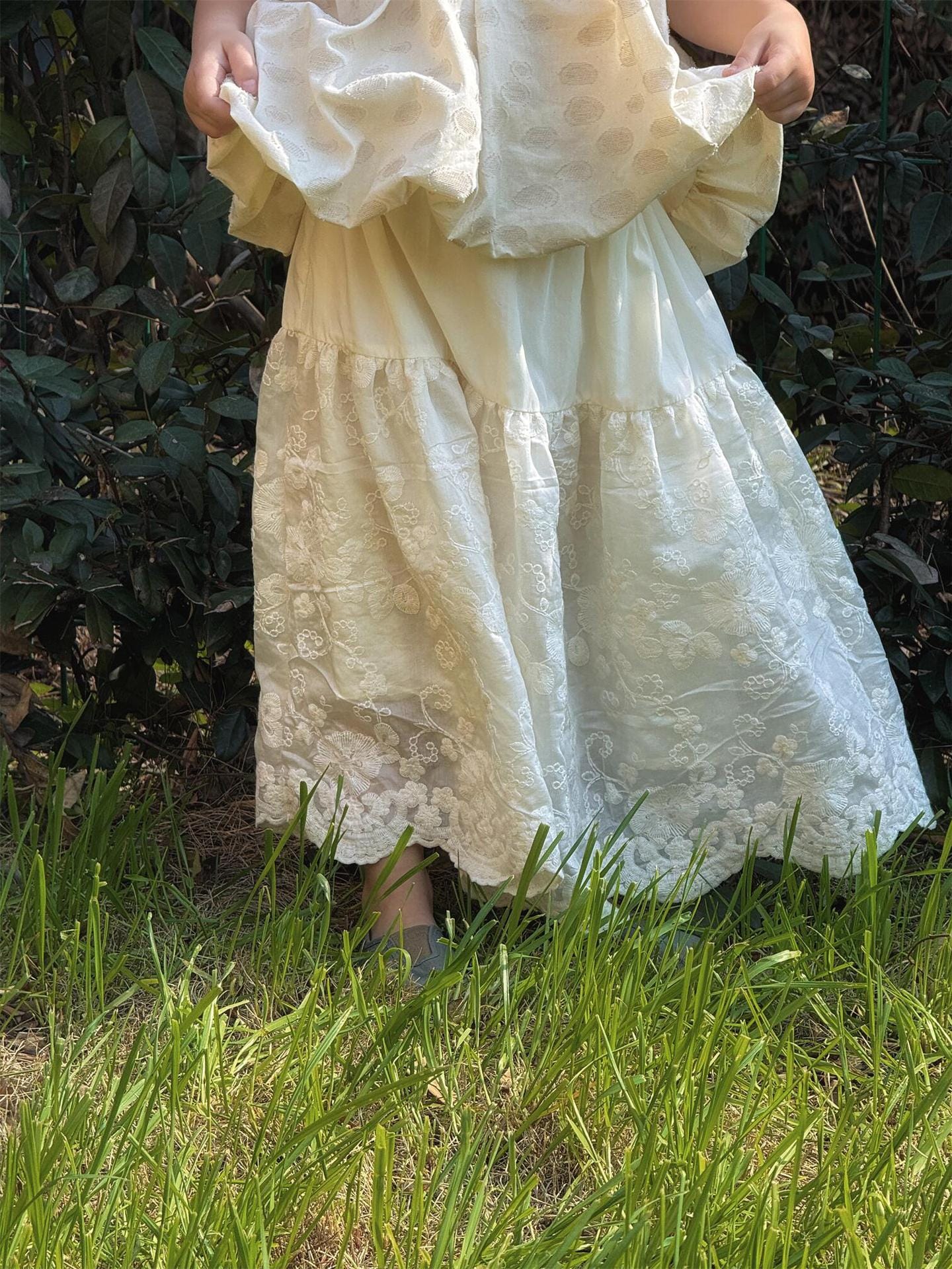 スカート Creamy White / 90cm 刺繍レースガーリースカート【mh0010240】