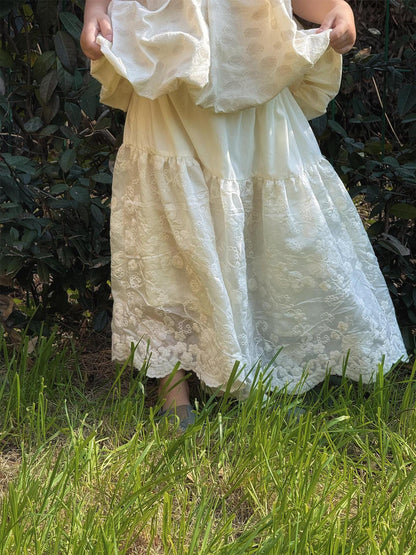 スカート Creamy White / 90cm 刺繍レースガーリースカート【mh0010240】