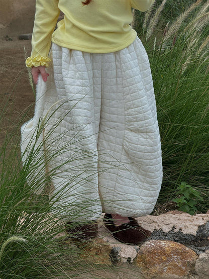 ロングパンツ・スウェットパンツ Creamy White / 90cm ロングパンツ キルティング もこもこ コットン ワイドレッグ あったか カジュアル【mh0011742】