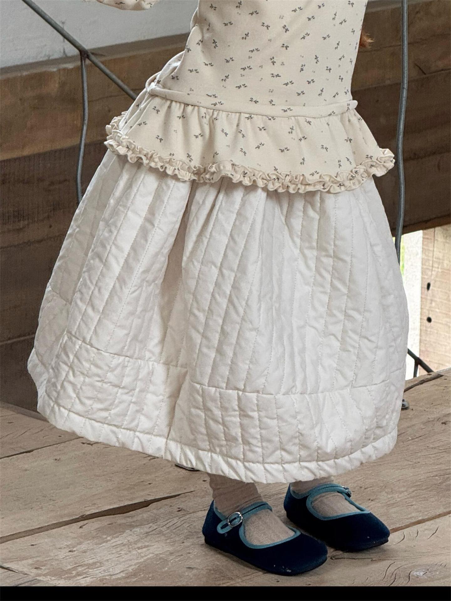 スカート Creamy White / 90cm キルティングスカート 厚手 キルト ミモレ丈 無地 花柄【mh0011750】