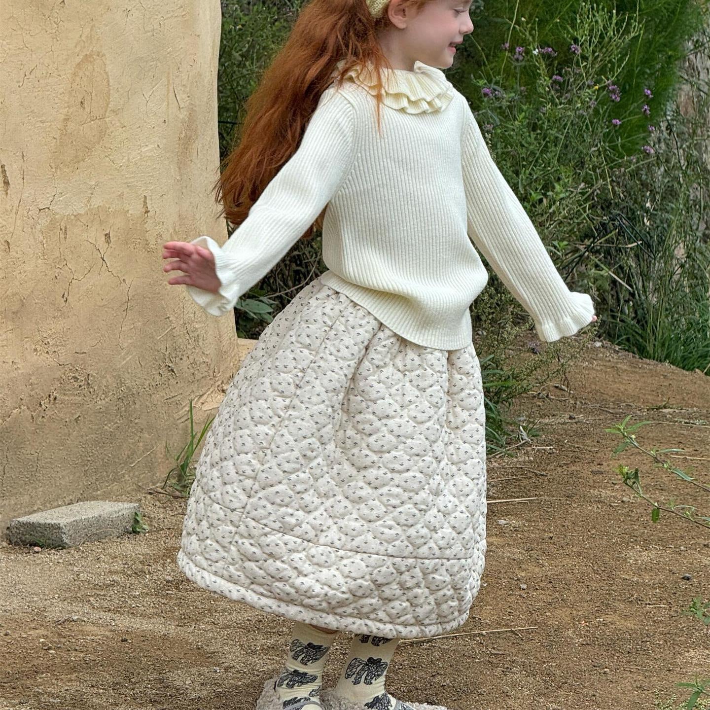 スカート Floral / 90cm キルティングスカート 厚手 キルト ミモレ丈 無地 花柄【mh0011750】