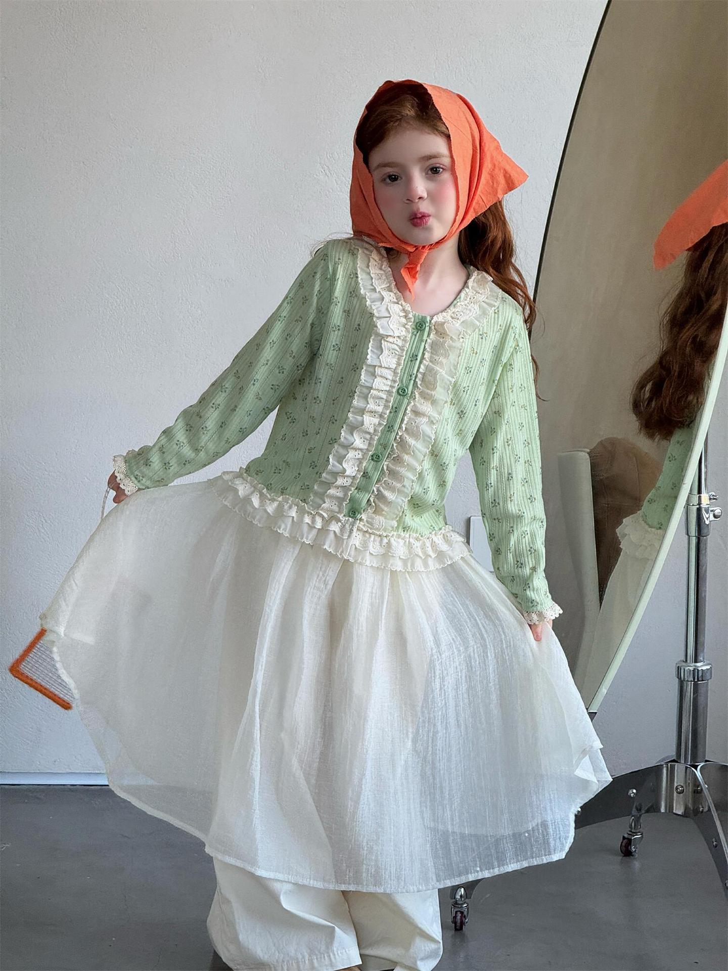 カーディガン・パーカー Floral Lace Crew Neck Cardigan 花柄レース クルーネック カーディガン【mh0012210】