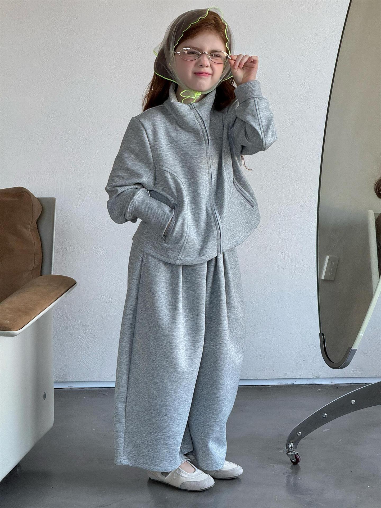 長袖セットアップ Gray / 90cm Casual Jacket Wide Leg Pants Set カジュアル ジャケット ワイドパンツ セット【mh0012217】