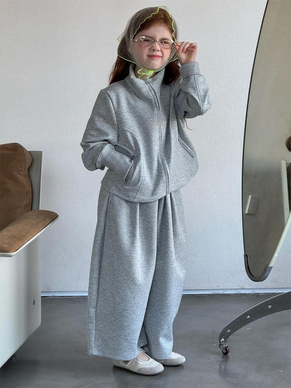 長袖セットアップ Gray / 90cm Casual Jacket Wide Leg Pants Set カジュアル ジャケット ワイドパンツ セット【mh0012217】