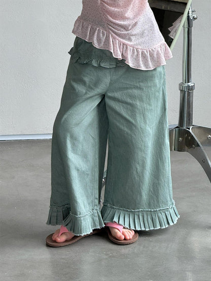 デニムパンツ Green / 90cm Casual Denim Wide Leg Pants デニム ワイドパンツ【mh0012221】