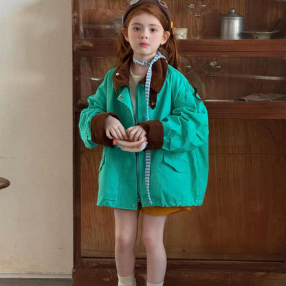 ショートコート・ジャケット・ジャンパー Green / 90cm Contrast Color Lapel Casual Jacket バイカラー ラペル カジュアルジャケット【mh0012211】