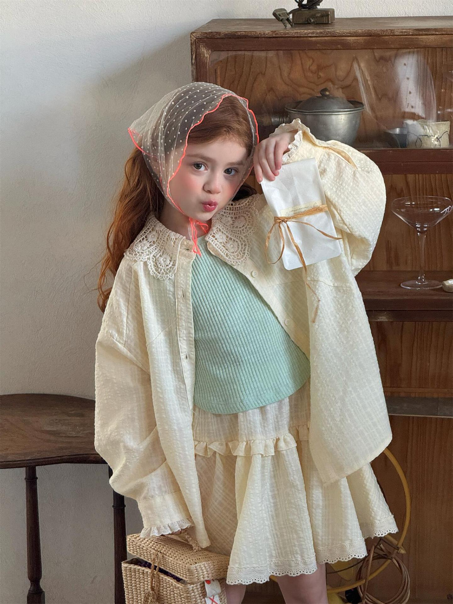 長袖セットアップ Lace Sweet Shirt Skirt Set レースブラウス スカート セットアップ【mh0012212】