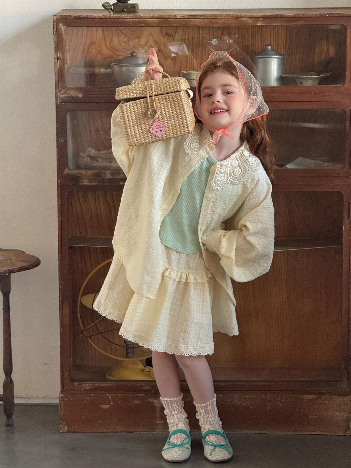 長袖セットアップ Lace Sweet Shirt Skirt Set レースブラウス スカート セットアップ【mh0012212】