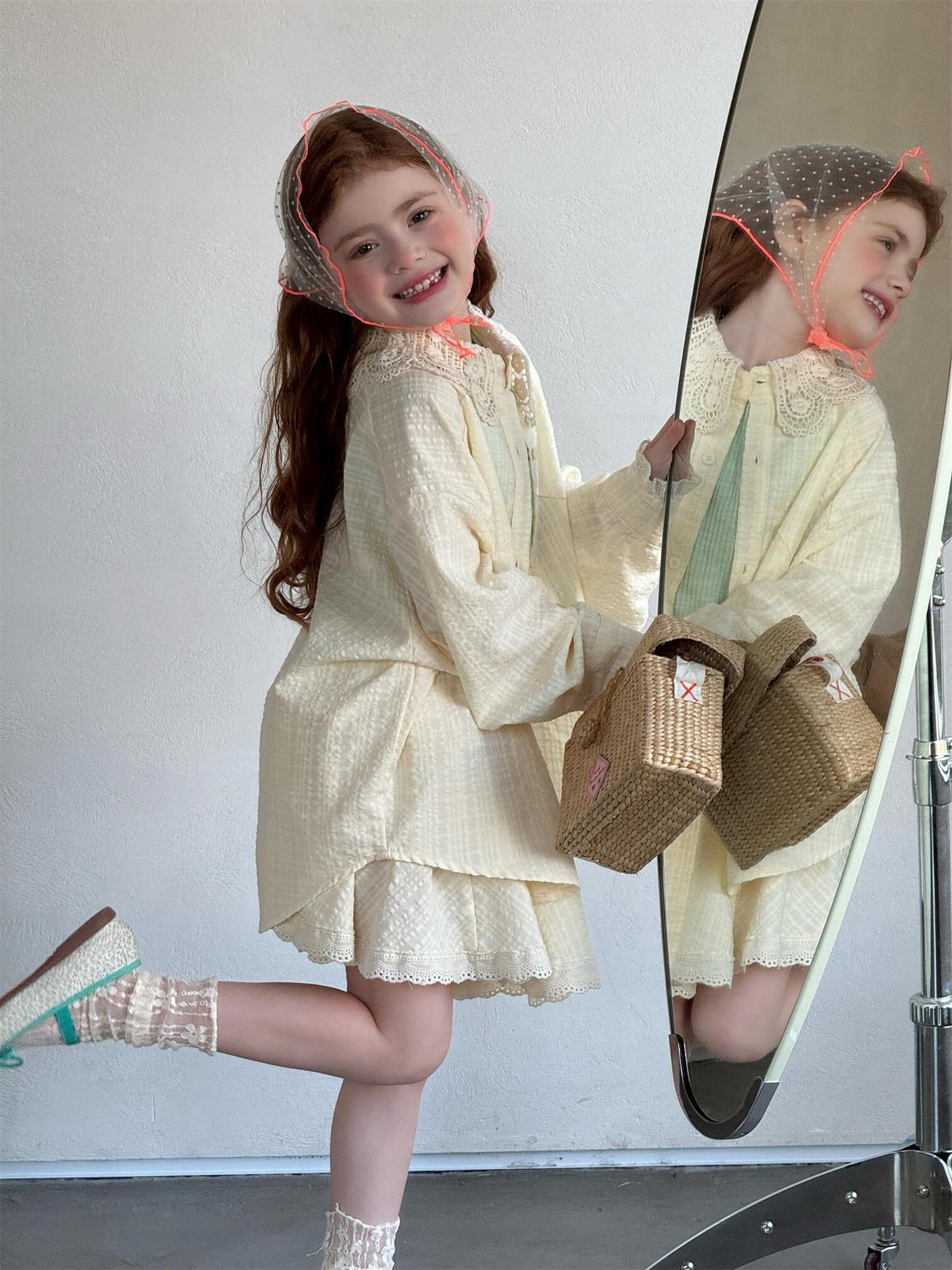 長袖セットアップ Lace Sweet Shirt Skirt Set レースブラウス スカート セットアップ【mh0012212】