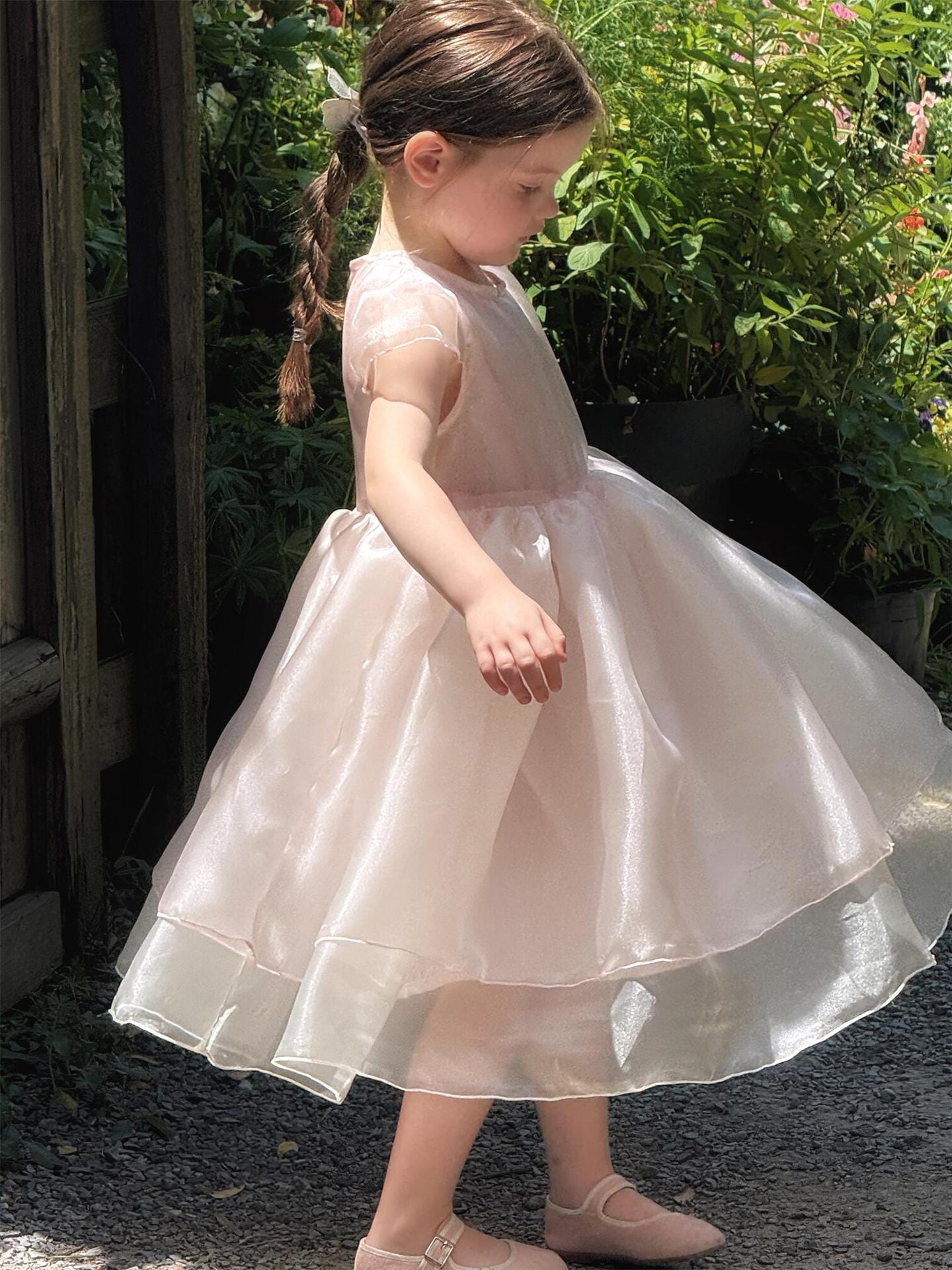 半袖ワンピース Light Pink / 90cm メッシュスカート半袖パーティドレスワンピース【mh0009860】