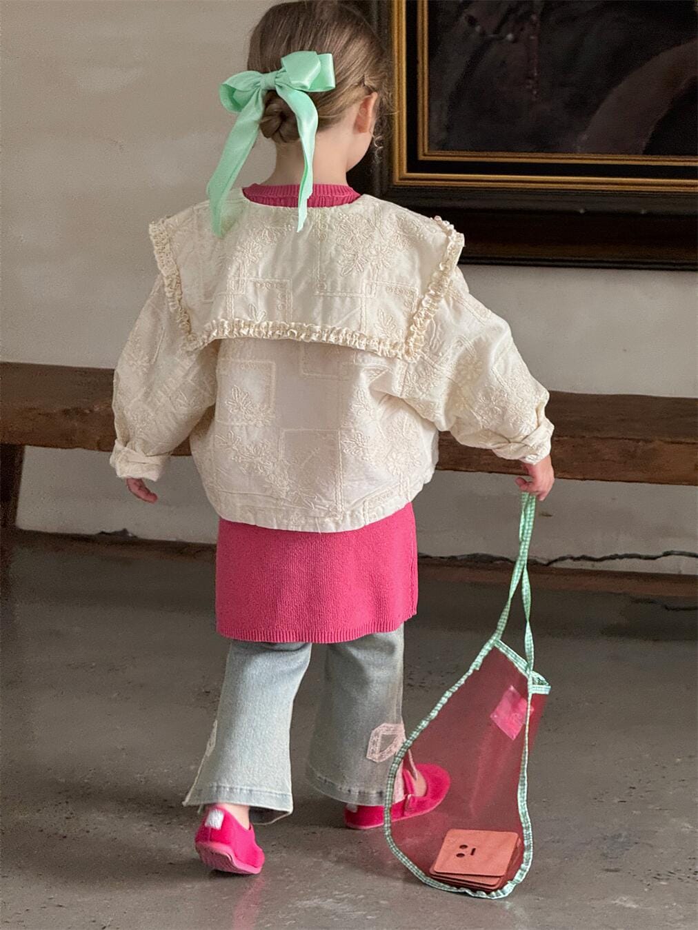 デニムパンツ キッズパンツ レースリボンパッチワークサイドオープンデニムパンツジーンズ【mh0009146】