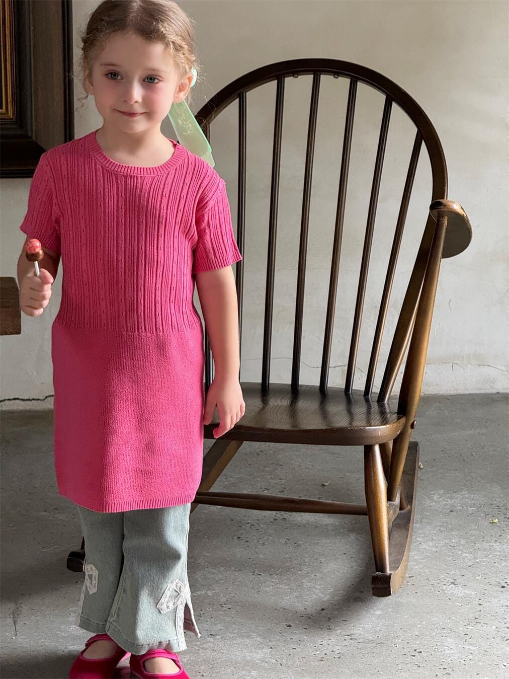 デニムパンツ キッズパンツ レースリボンパッチワークサイドオープンデニムパンツジーンズ【mh0009146】