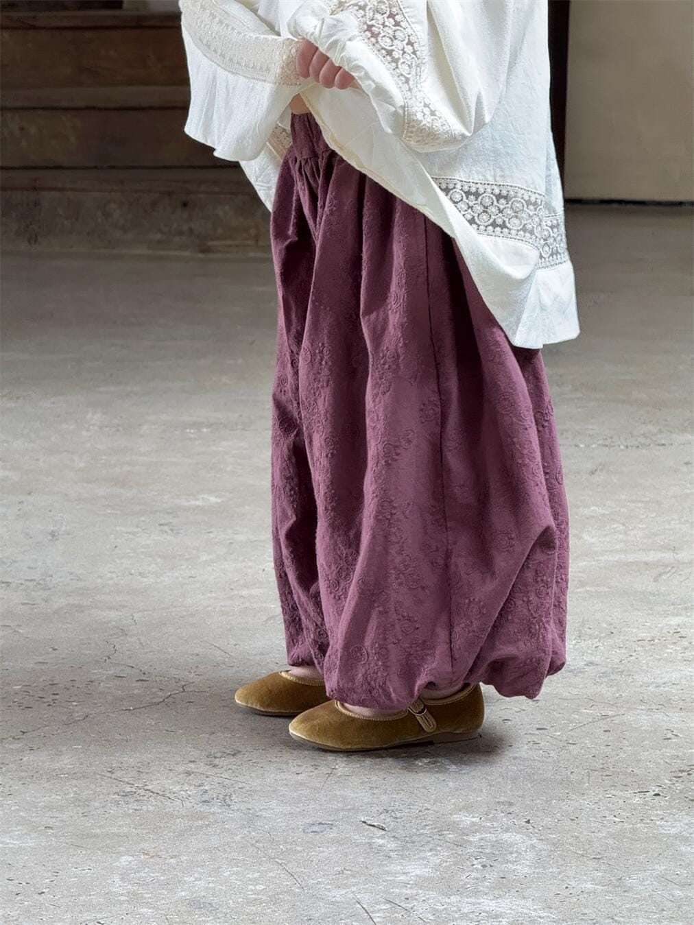 ロングパンツ・スウェットパンツ キッズパンツ レース刺繍ロングルーズバルーンパンツ【mh0009147】