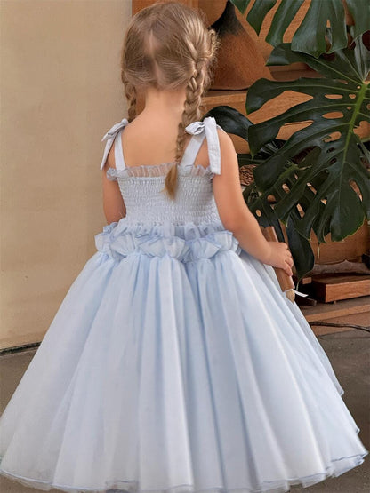 ノースリーブワンピース キッズワンピース シャーリングリボンキャミソールシフォンスカートドレスワンピース【mh0009148】