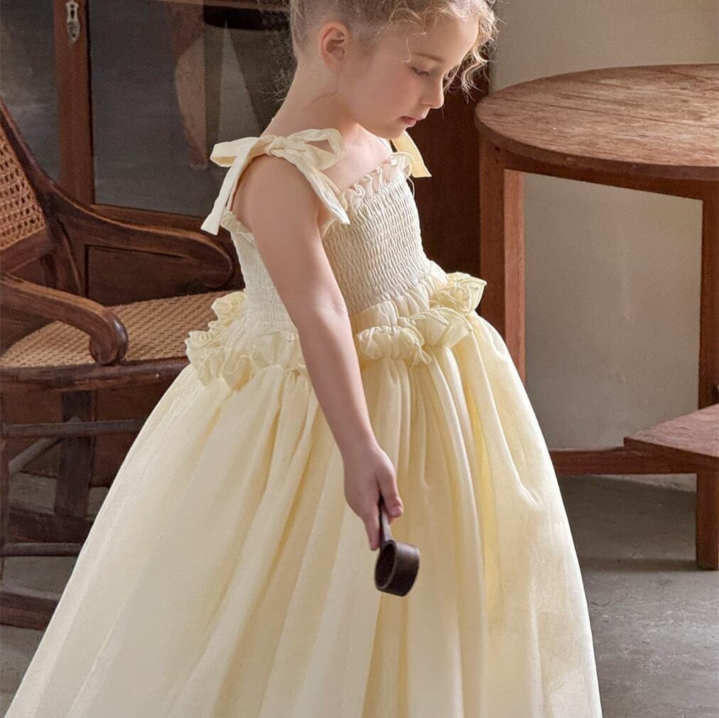 ノースリーブワンピース キッズワンピース シャーリングリボンキャミソールシフォンスカートドレスワンピース【mh0009148】