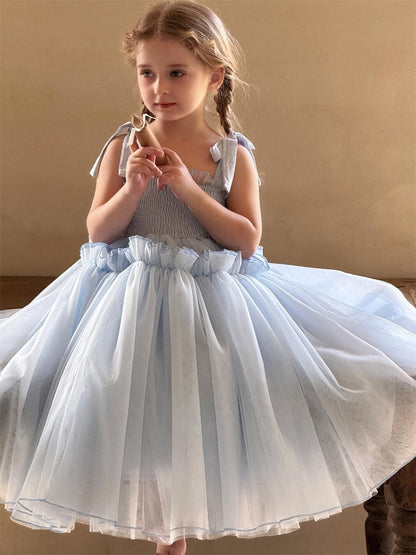 ノースリーブワンピース キッズワンピース シャーリングリボンキャミソールシフォンスカートドレスワンピース【mh0009148】