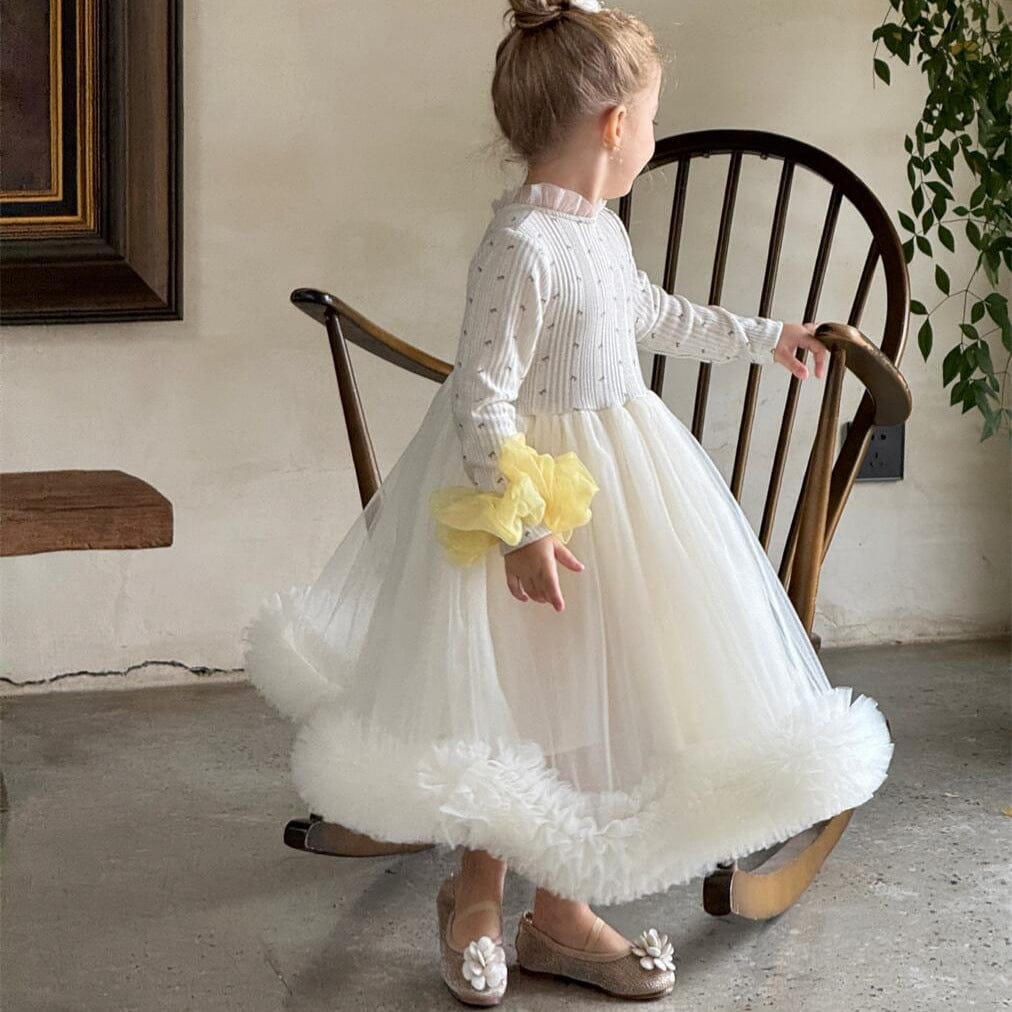 長袖ワンピース キッズワンピース ボリュームチュールスカート長袖ドレスワンピース【mh0009150】
