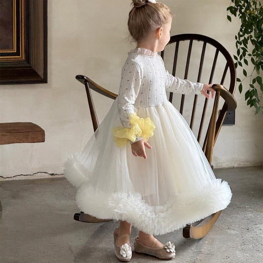 長袖ワンピース キッズワンピース ボリュームチュールスカート長袖ドレスワンピース【mh0009150】