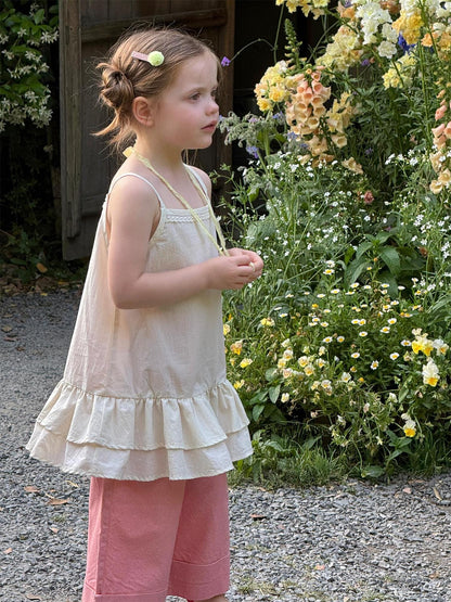 タンクトップ・キャミソール・ノースリーブトップス チェック/無地裾ダブルフリルレースキャミソールチュニックブラウス【mh0009867】