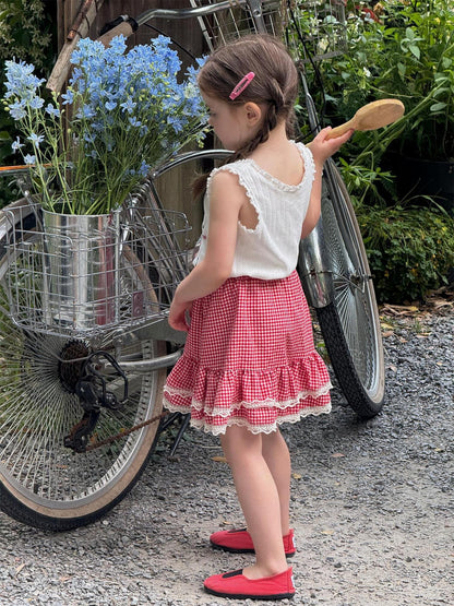 タンクトップ・キャミソール・ノースリーブトップス レースフリルプリントタンクトップ【mh0009868】