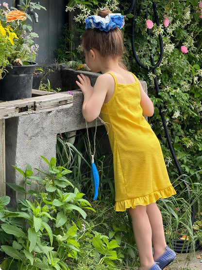 ノースリーブワンピース 裾フリルリボンキャミソールワンピース【mh0009875】