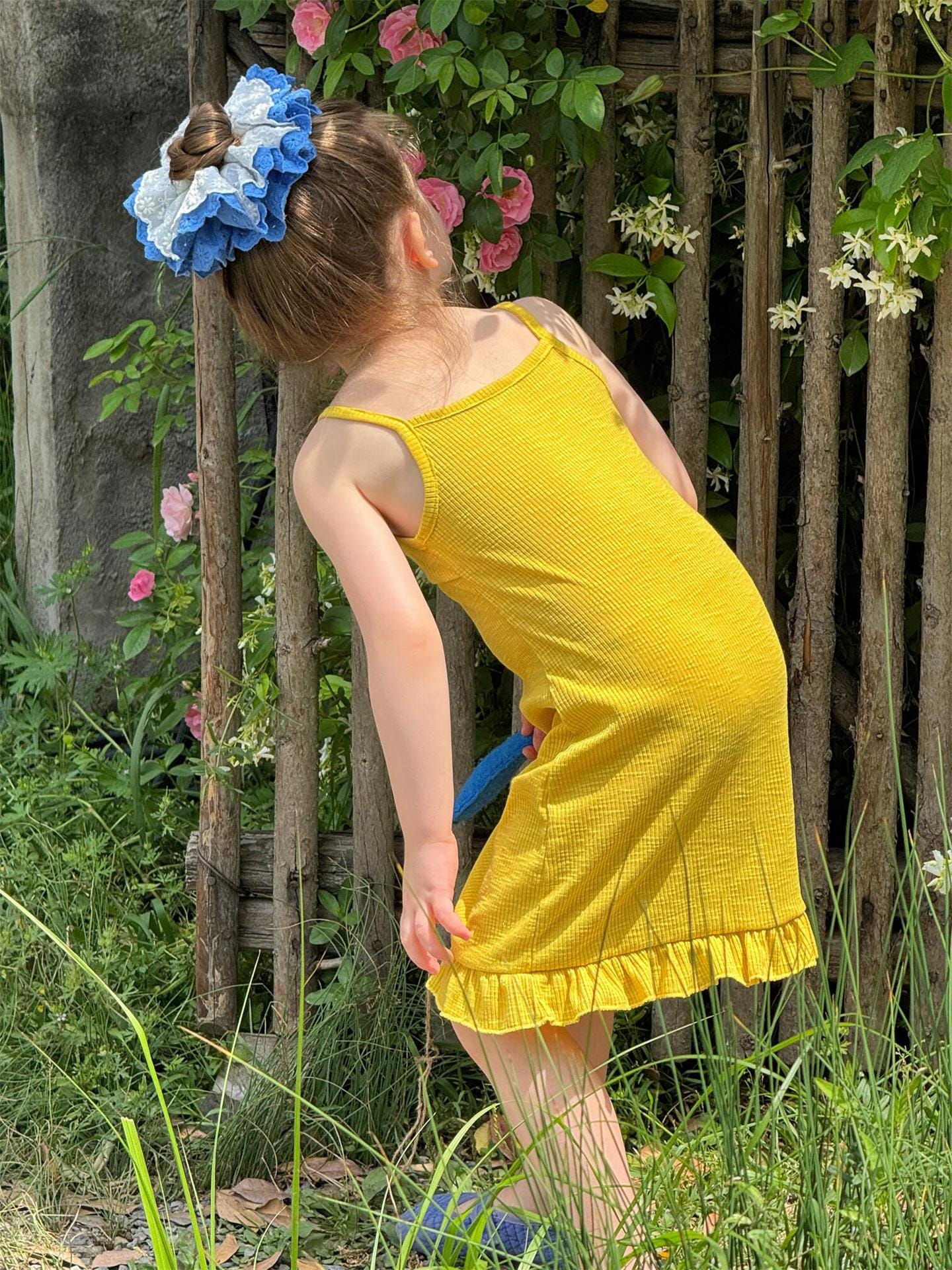 ノースリーブワンピース 裾フリルリボンキャミソールワンピース【mh0009875】