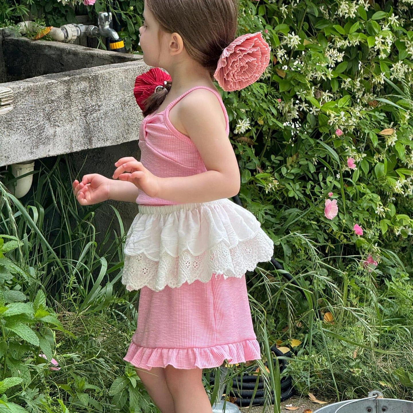 ノースリーブワンピース 裾フリルリボンキャミソールワンピース【mh0009875】