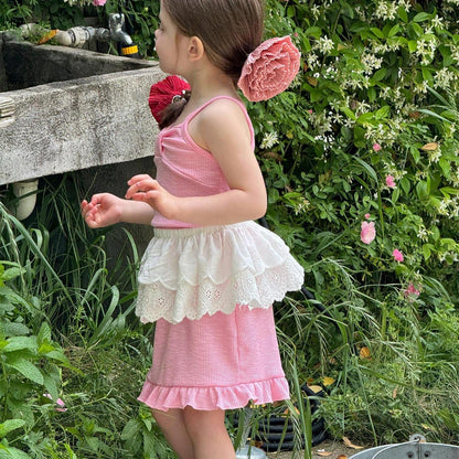 ノースリーブワンピース 裾フリルリボンキャミソールワンピース【mh0009875】