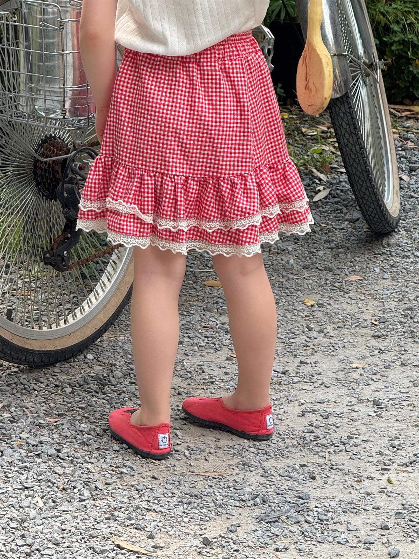 スカート チェック裾レースフリルガーリースカート【mh0009877】