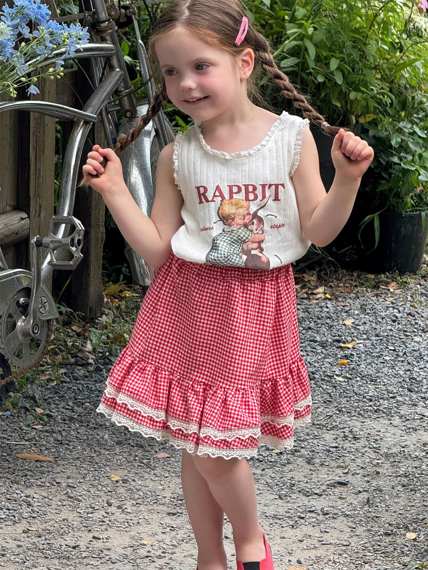 スカート チェック裾レースフリルガーリースカート【mh0009877】