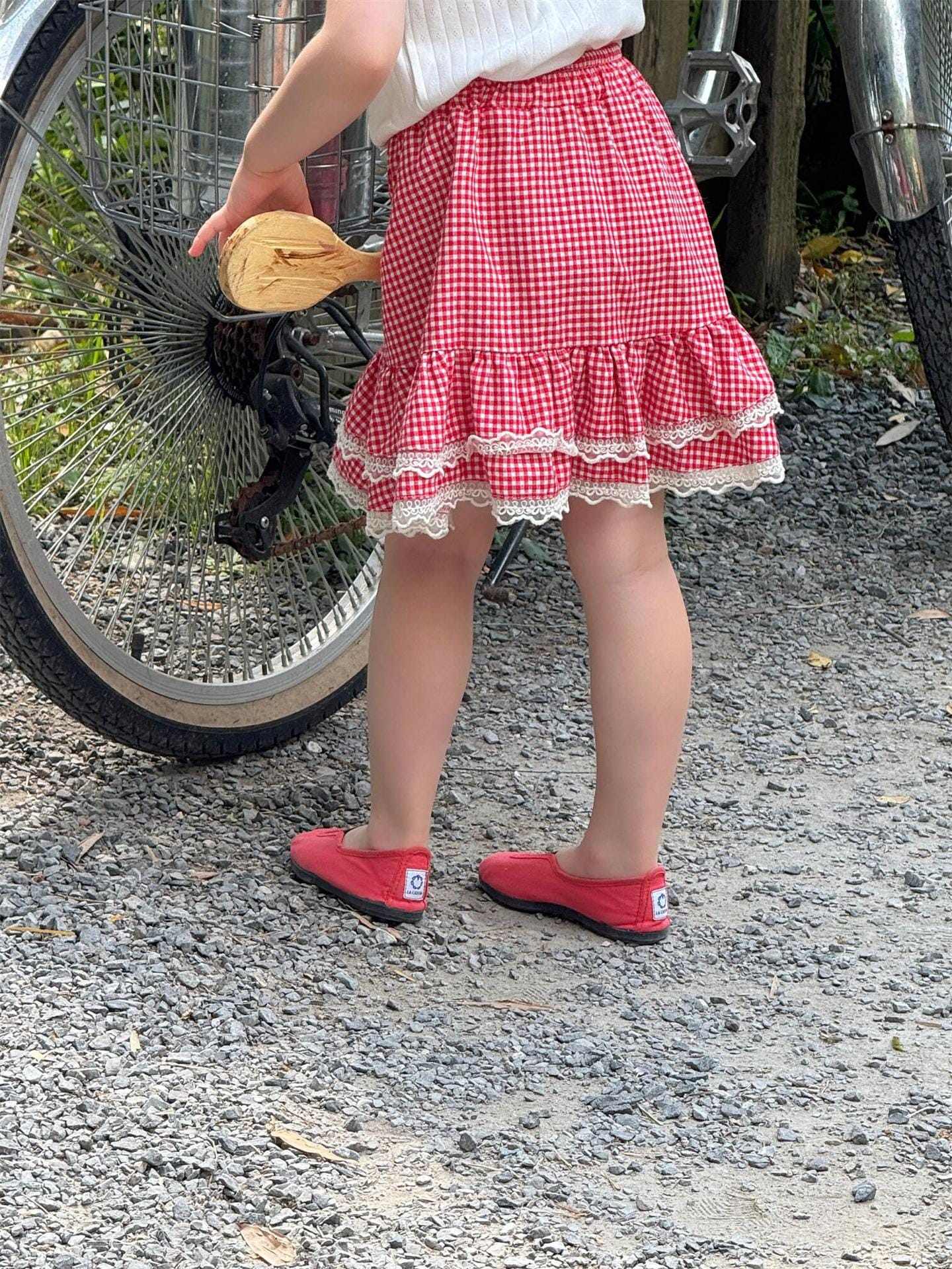 スカート チェック裾レースフリルガーリースカート【mh0009877】