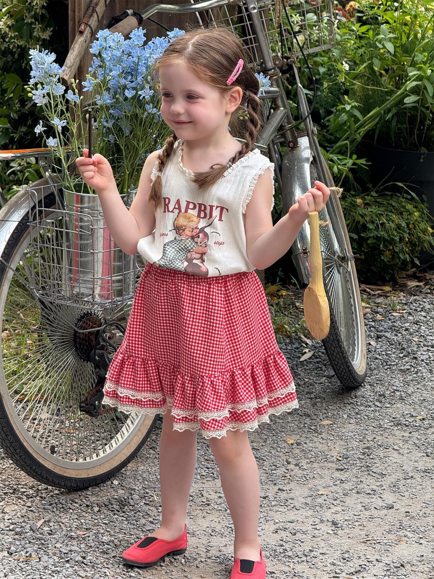 スカート チェック裾レースフリルガーリースカート【mh0009877】