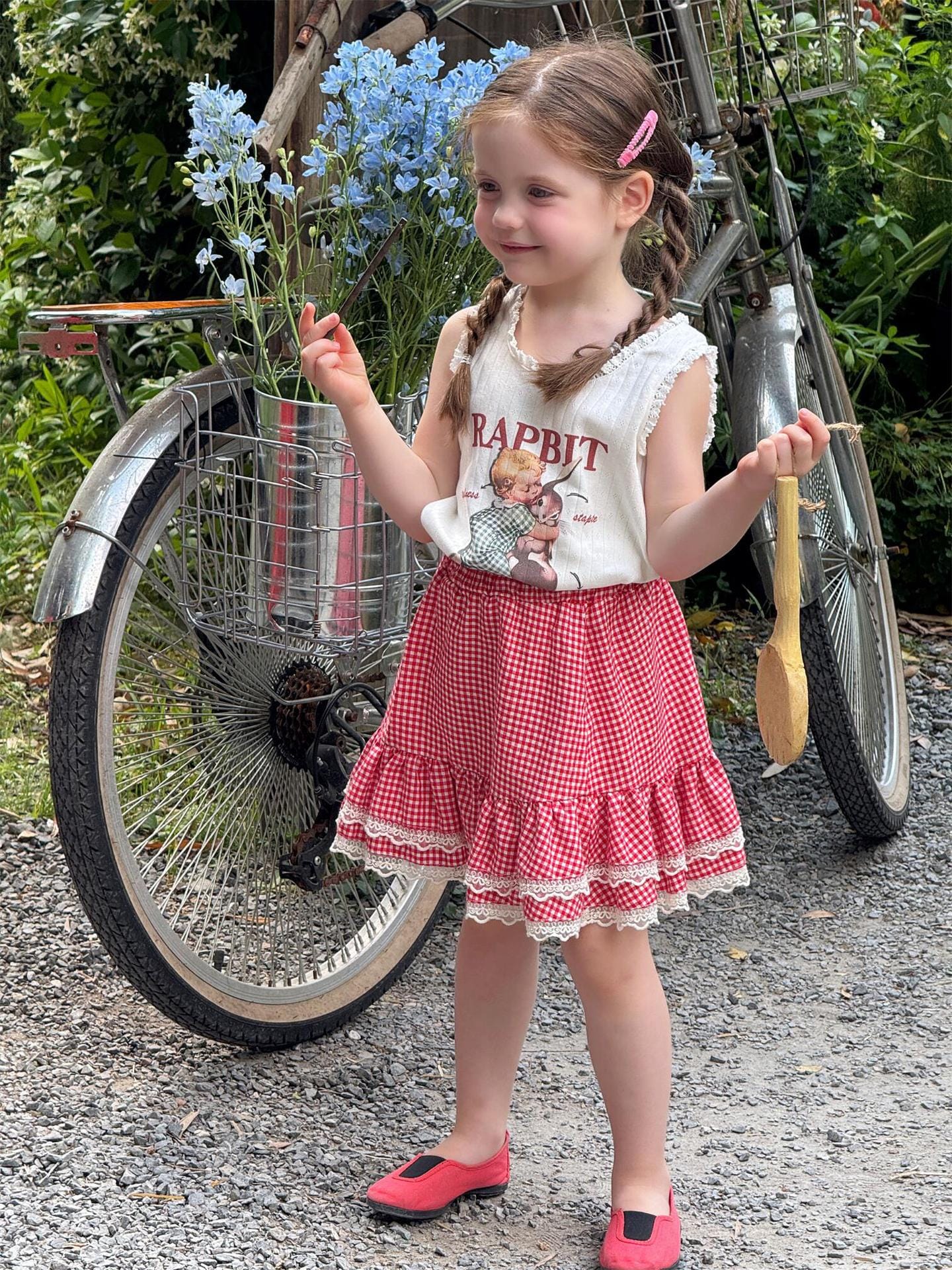 スカート チェック裾レースフリルガーリースカート【mh0009877】