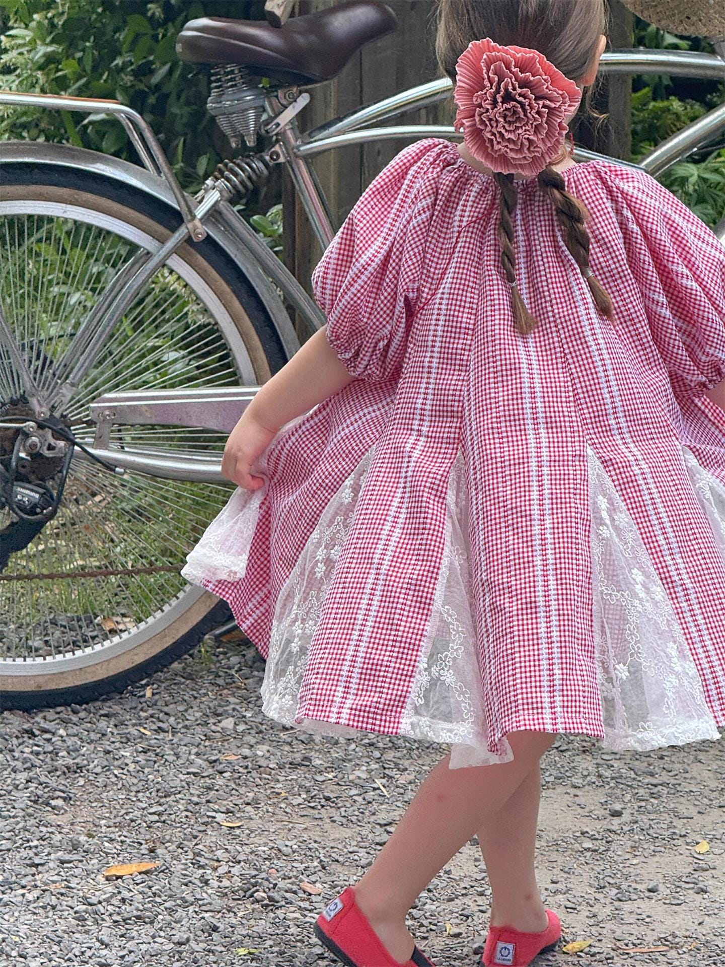 半袖ワンピース チェックストライプオフショルダー半袖ワンピース【mh0009878】