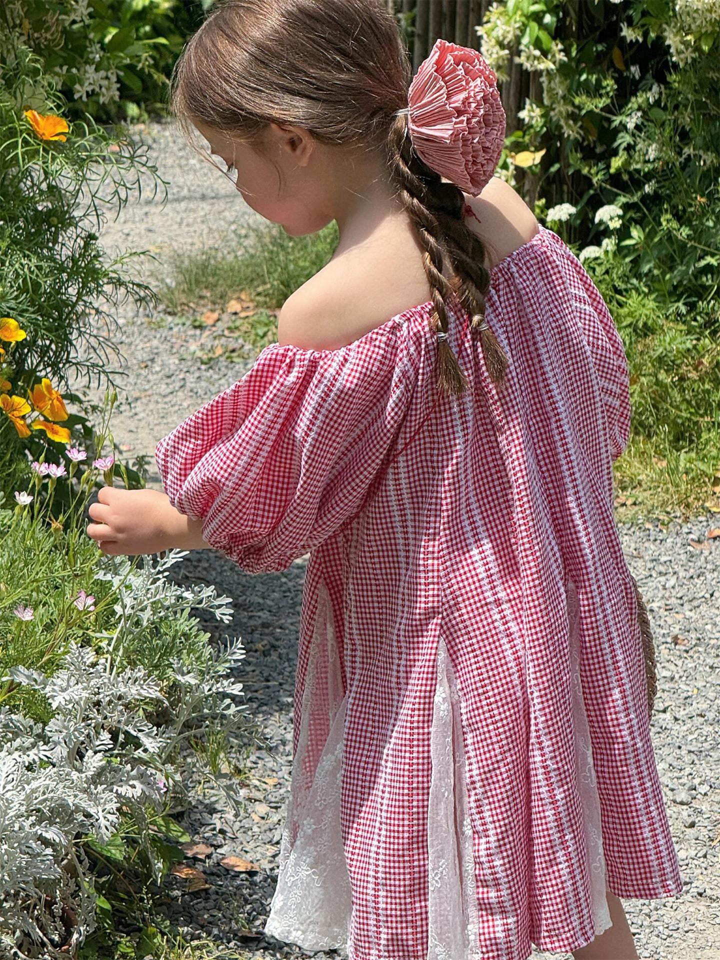 半袖ワンピース チェックストライプオフショルダー半袖ワンピース【mh0009878】