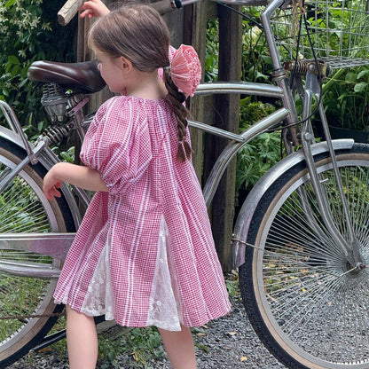 半袖ワンピース チェックストライプオフショルダー半袖ワンピース【mh0009878】