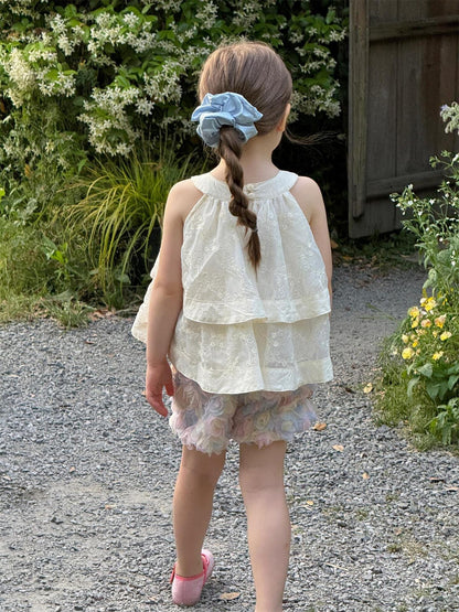 タンクトップ・キャミソール・ノースリーブトップス ノースリーブフリルレースホルターネックブラウス【mh0009892】