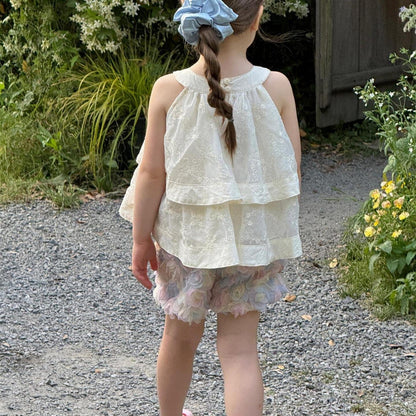 タンクトップ・キャミソール・ノースリーブトップス ノースリーブフリルレースホルターネックブラウス【mh0009892】