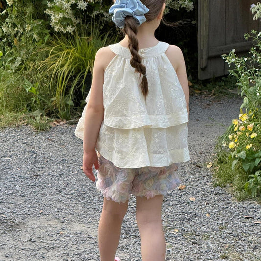 タンクトップ・キャミソール・ノースリーブトップス ノースリーブフリルレースホルターネックブラウス【mh0009892】