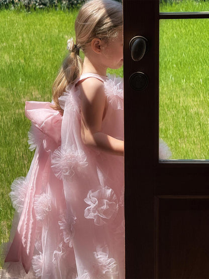 ノースリーブワンピース チュールフラワーノースリーブドレスワンピース【mh0010231】