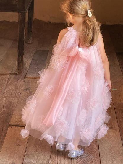 ノースリーブワンピース チュールフラワーノースリーブドレスワンピース【mh0010231】