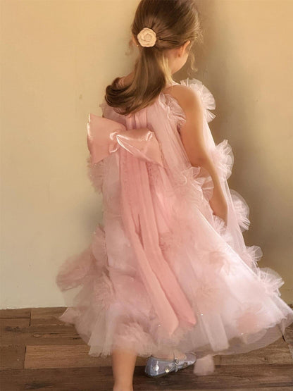 ノースリーブワンピース チュールフラワーノースリーブドレスワンピース【mh0010231】