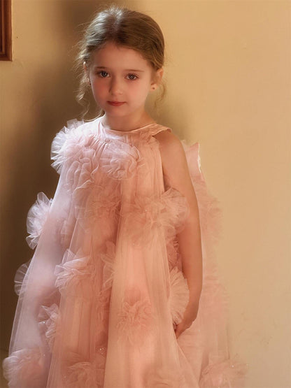 ノースリーブワンピース チュールフラワーノースリーブドレスワンピース【mh0010231】