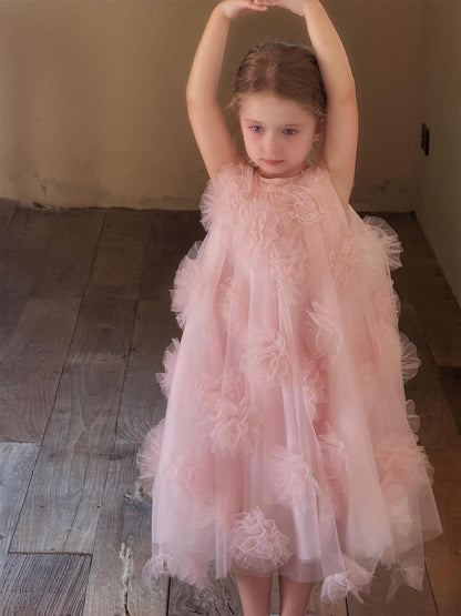 ノースリーブワンピース チュールフラワーノースリーブドレスワンピース【mh0010231】