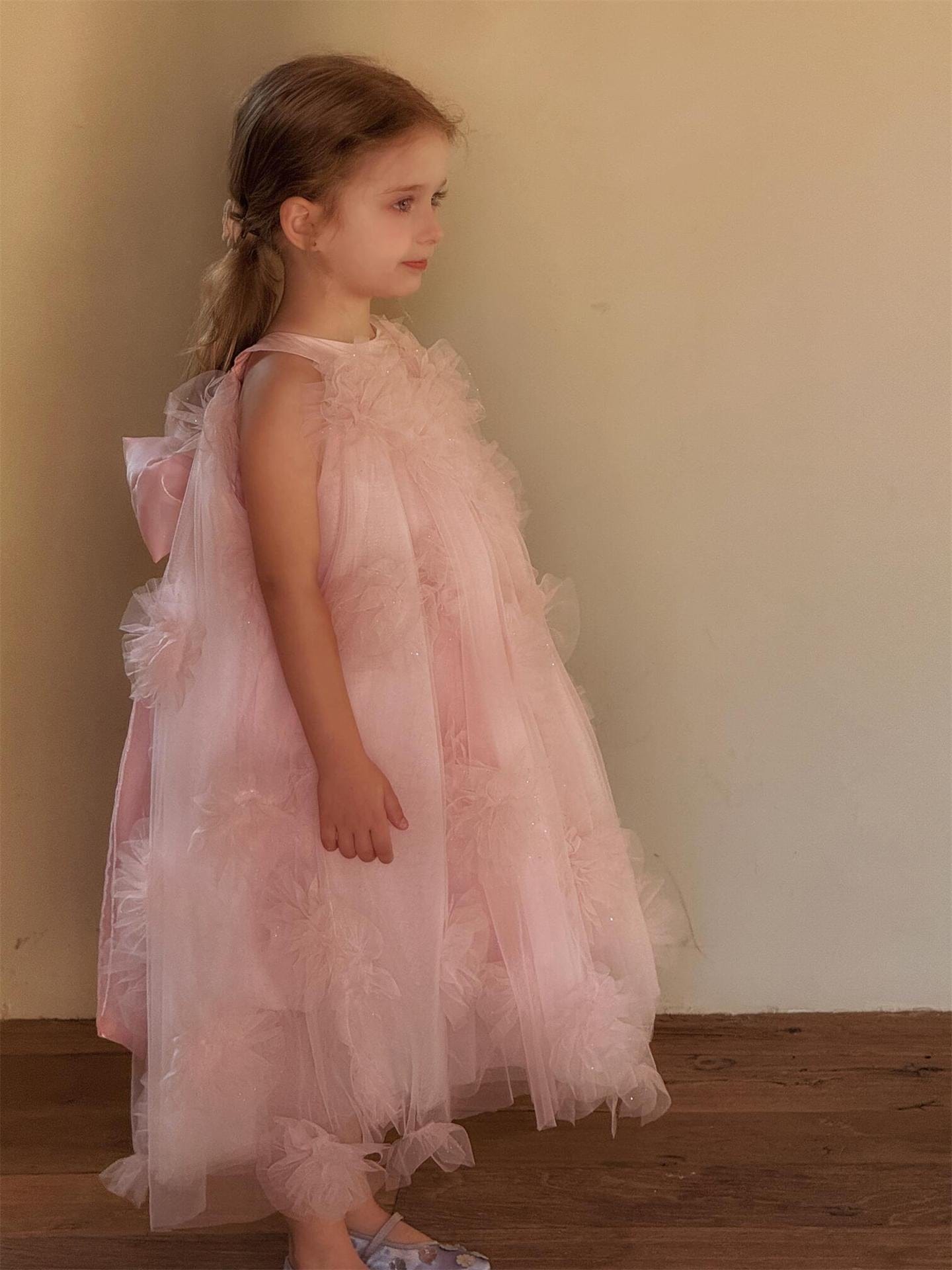 ノースリーブワンピース チュールフラワーノースリーブドレスワンピース【mh0010231】