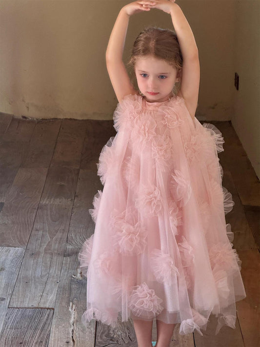 ノースリーブワンピース チュールフラワーノースリーブドレスワンピース【mh0010231】