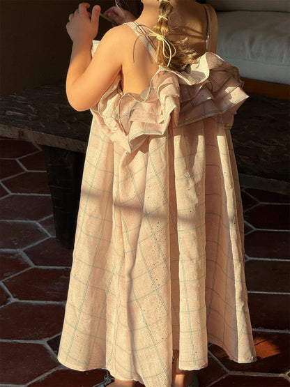 ノースリーブワンピース チェックバッドキャミソールサンドレスワンピース【mh0010236】